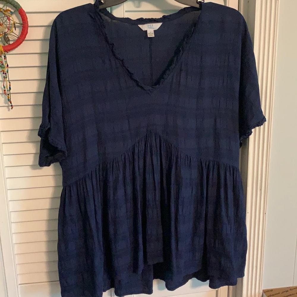 Time and Tru Short Sleeve Navy Blue Peasant Top